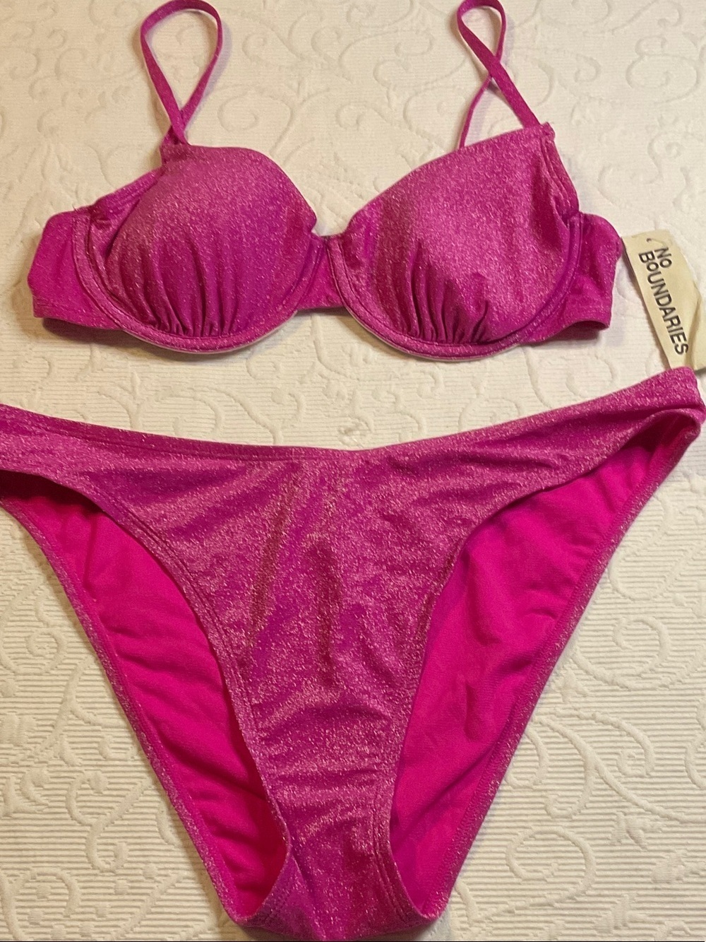 No Boundaries Shimmery Pink Two-Piece Bikini Set M-top. L-bottoms. NWT